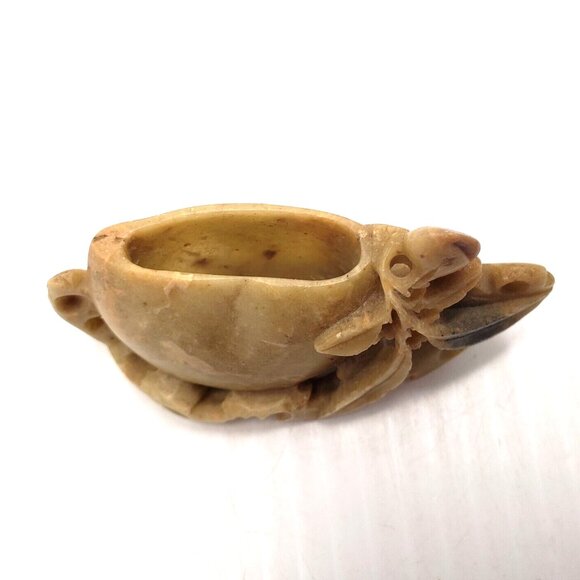 Authentic Vintage Chinese Carved Soapstone Small Brush/Ink Pot with Leaf Detail - Picture 4 of 6